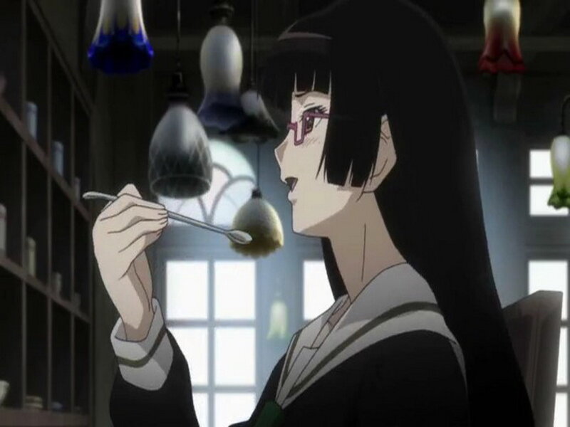 Anime Girl Eating Dessert — Black, Calm