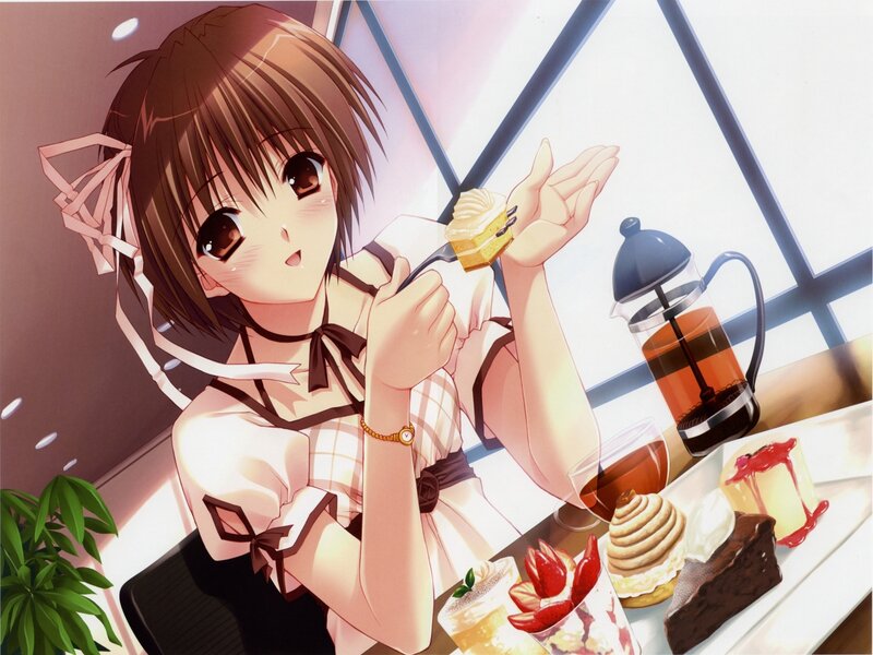 Anime Girl Eating Dessert — Brown