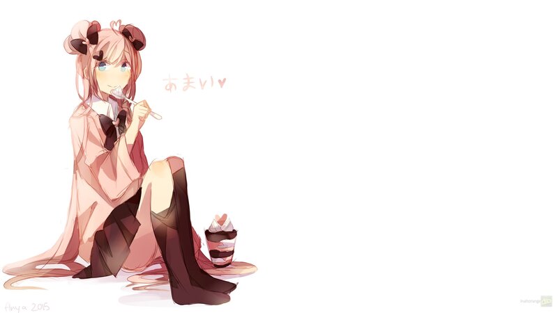 Anime Girl Eating Dessert — Pink, Calm, Digital Art, Spoon