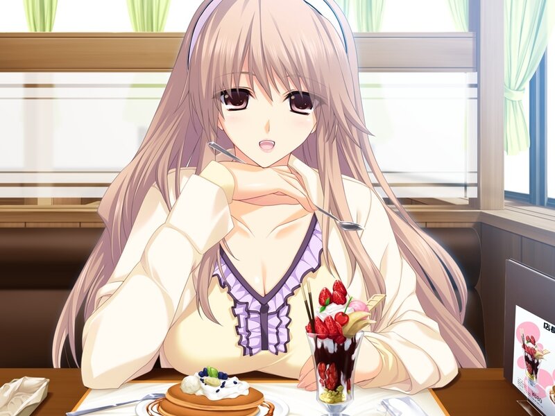 Anime Girl Eating Dessert — Pink, Calm