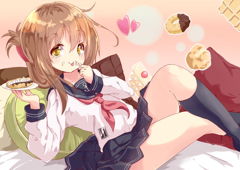 Anime Girl Eating Dessert — Pink, Sweet, Desserts