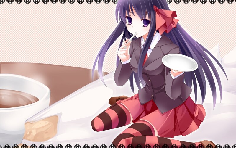 Anime Girl Eating Dessert — Purple