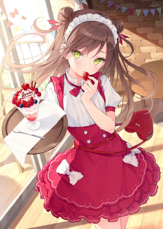 Anime Girl Eating Dessert — Red