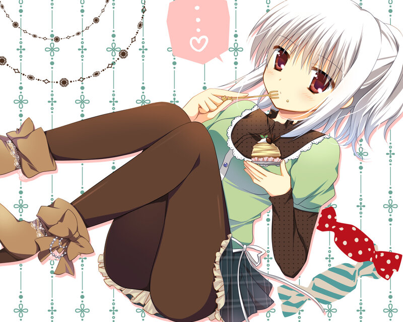 Anime Girl Eating Dessert — White, Calm