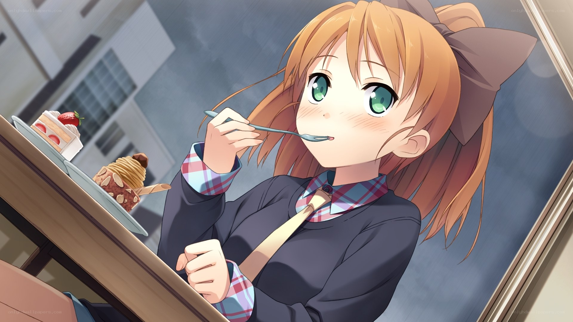 anime girl eating dessert