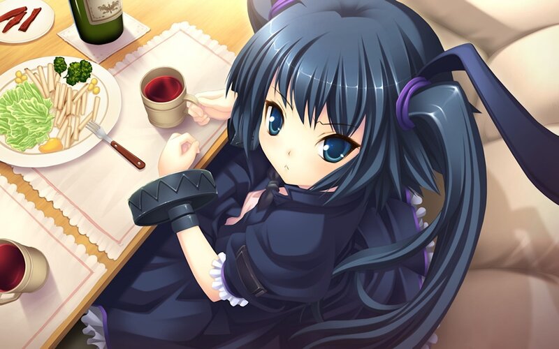 Anime Girl Eating Dinner — Blue