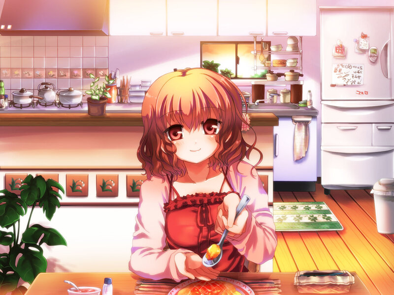 Anime Girl Eating Dinner — Pink
