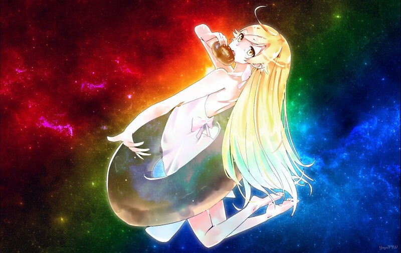 Anime girl eating donut in space