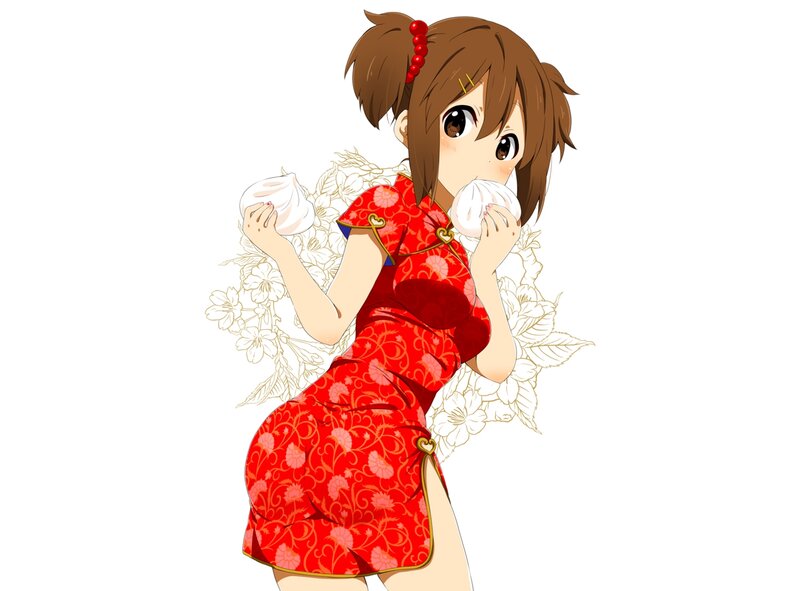 Anime Girl Eating Dumplings — Red, Playful