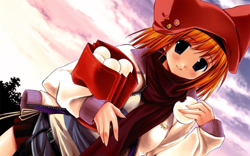 Anime Girl Eating Dumplings — Red
