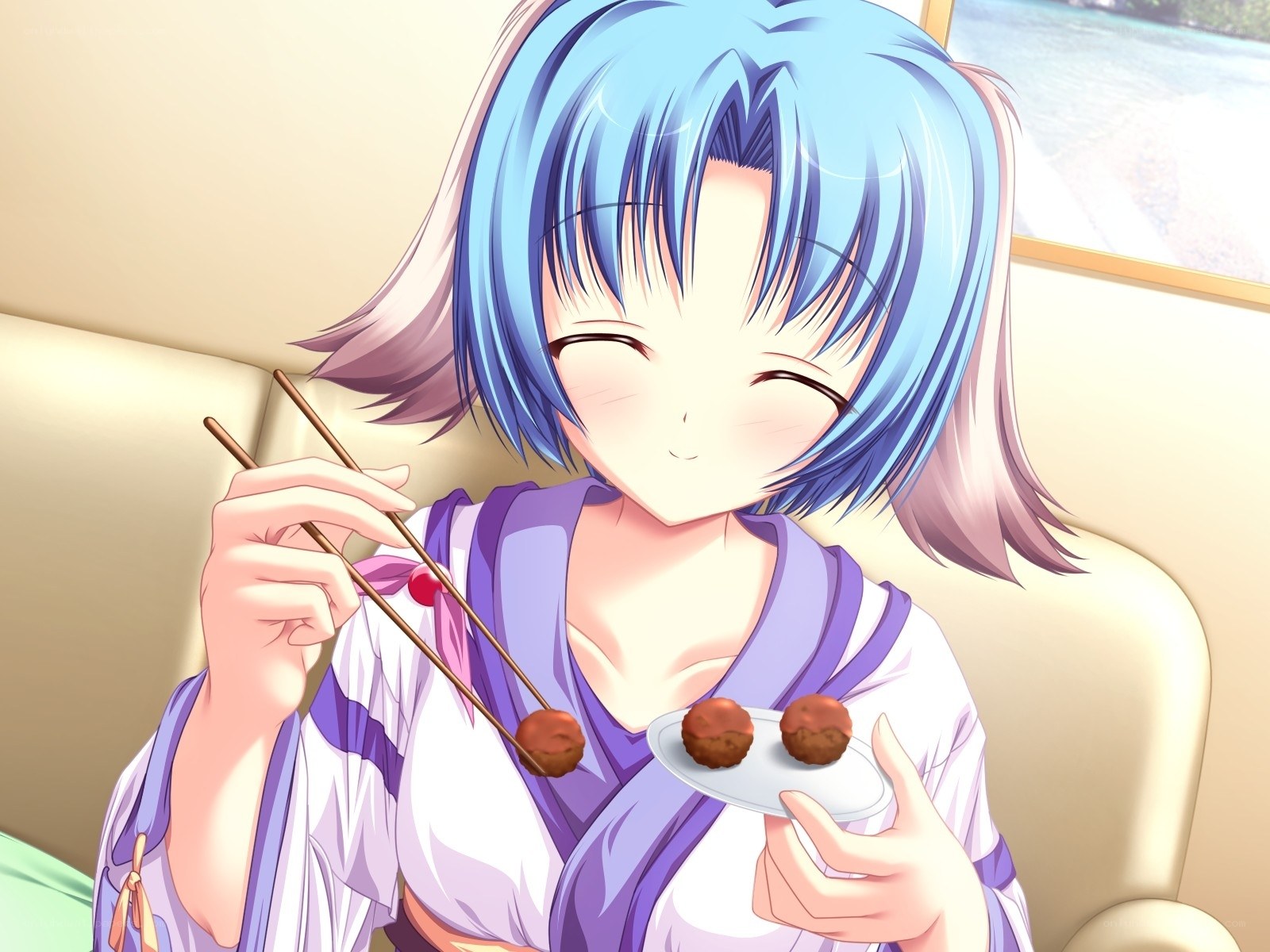 anime girl eating dumplings
