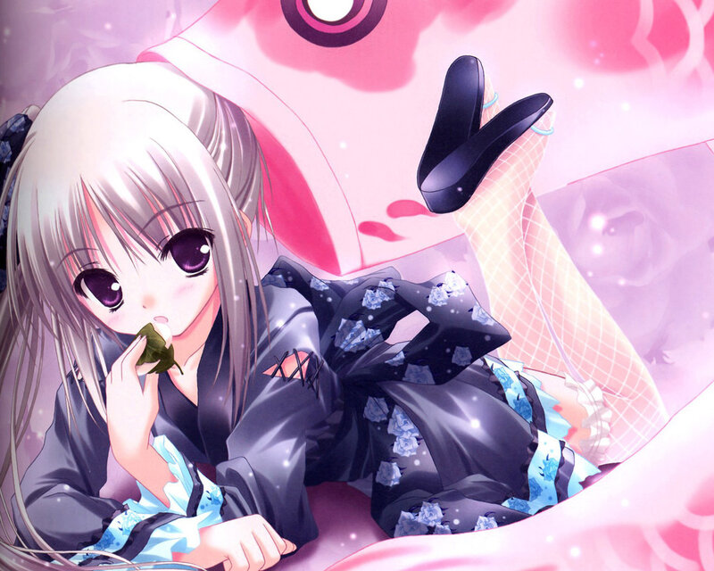 Anime Girl Eating Food — Pink, Dreamy