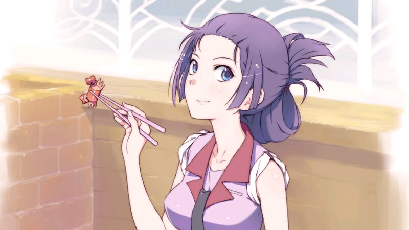 Anime Girl Eating Food — Purple, Calm