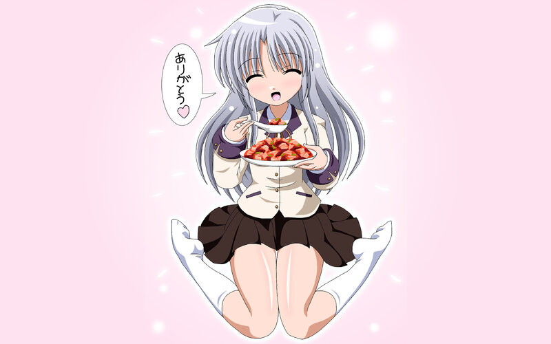 anime girl eating fruit
