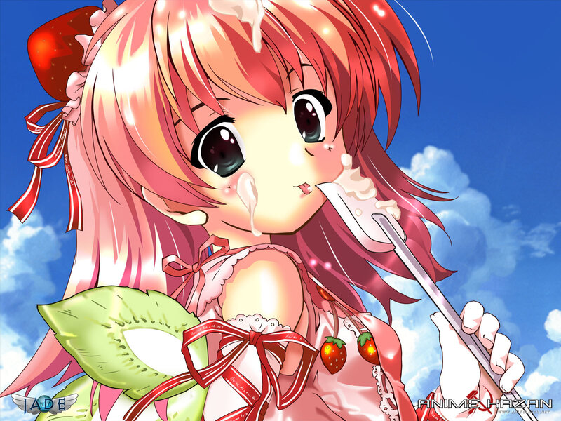 anime girl eating fruit