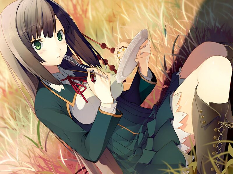 Anime Girl Eating — Green, Calm