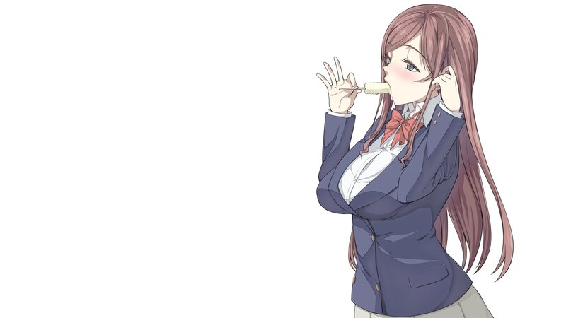 Anime Girl Eating Ice Cream — Blue, Calm, School Uniform