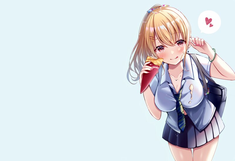 Anime Girl Eating Ice Cream — Blue, Cheerful, Afternoon