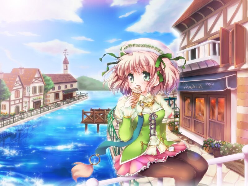Anime Girl Eating Ice Cream — Blue, Serene, Afternoon
