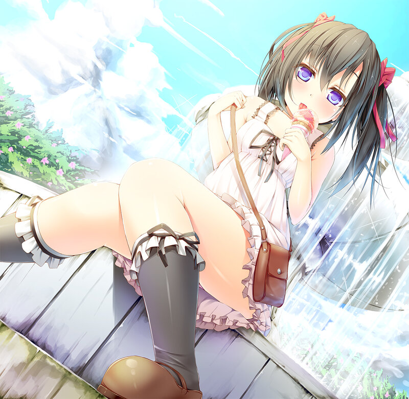 Anime Girl Eating Ice Cream — Blue, Serene, Summer