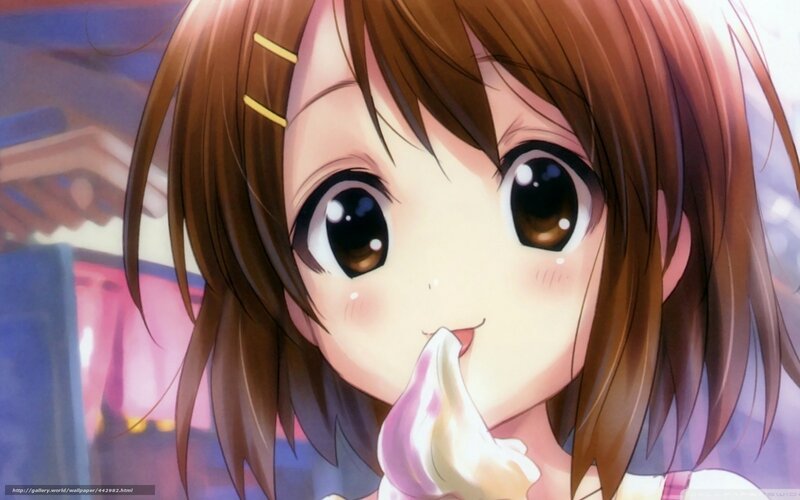 Anime Girl Eating Ice Cream — Brown, Cheerful, Ice Cream