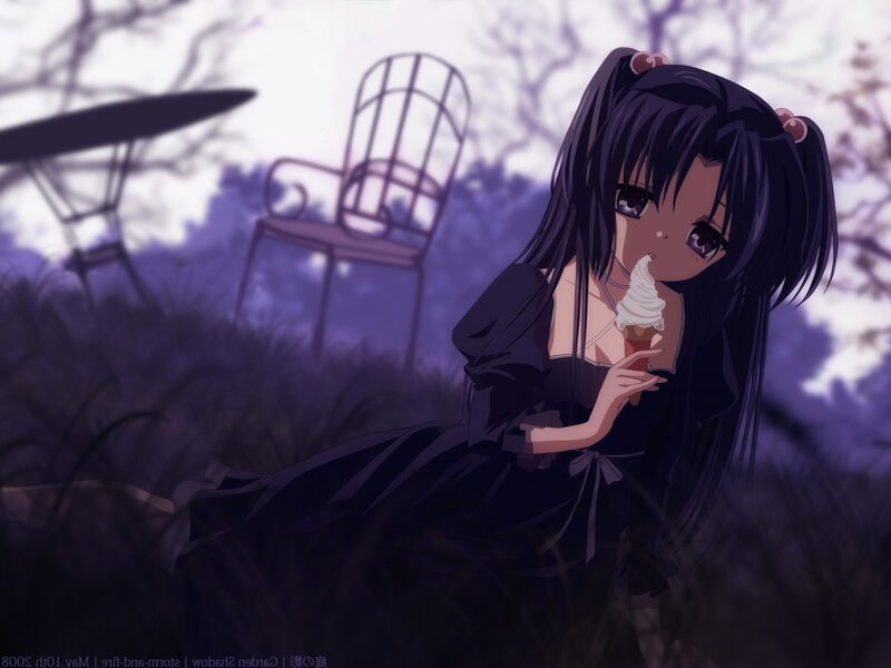 Anime Girl Eating Ice Cream — Purple, Melancholic, Night