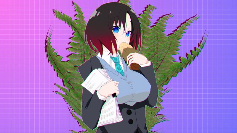 Anime Girl Eating Ice Cream — Purple, Playful