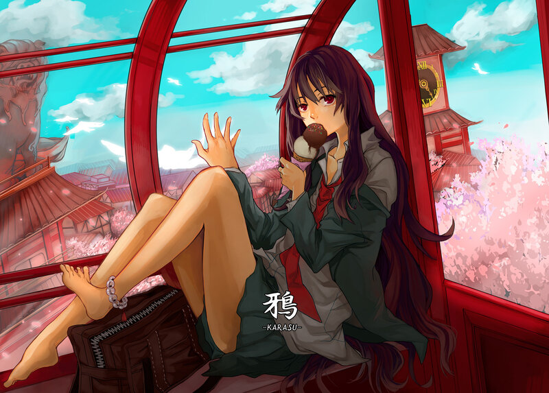 Anime Girl Eating Ice Cream — Red