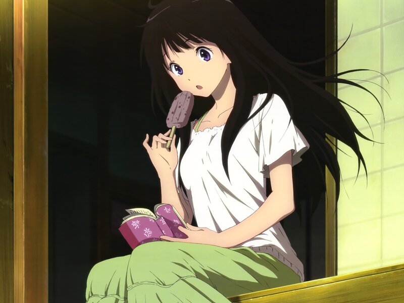 Anime Girl Eating Ice Cream — White
