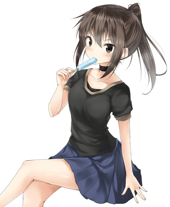Anime Girl Eating Ice Pop — Black