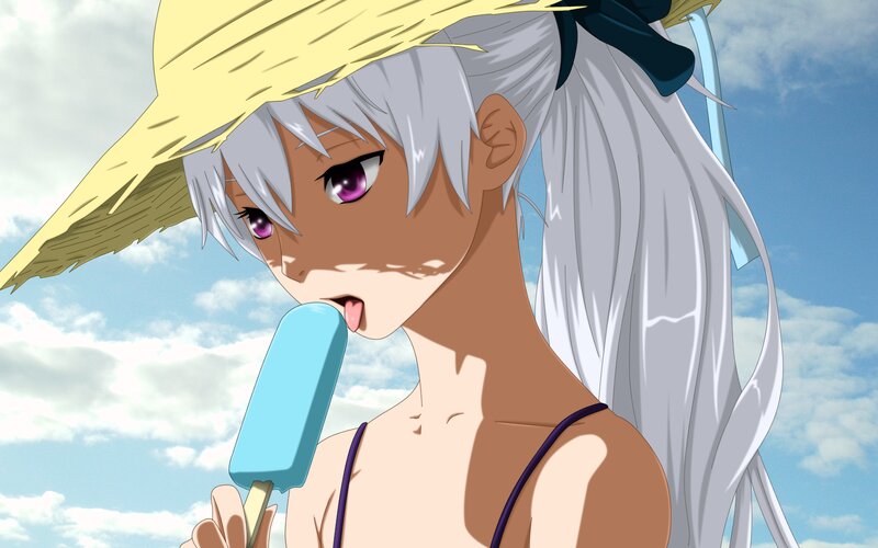 Anime Girl Eating Ice Pop — Blue
