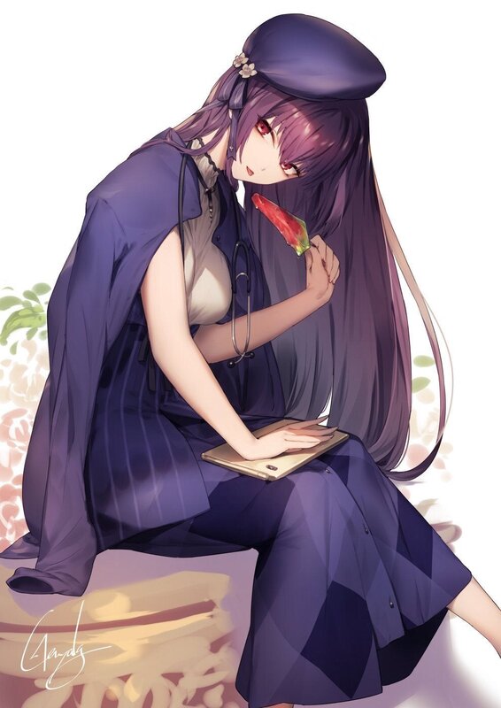 Anime Girl Eating Ice Pop — Purple, Calm, Digital Art
