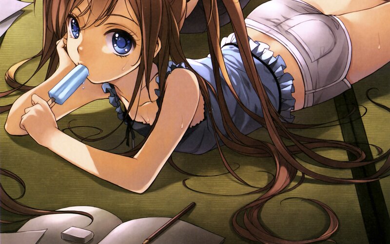 anime girl eating ice pop