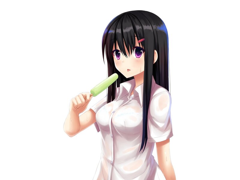 Anime Girl Eating Ice Pop — White, Neutral