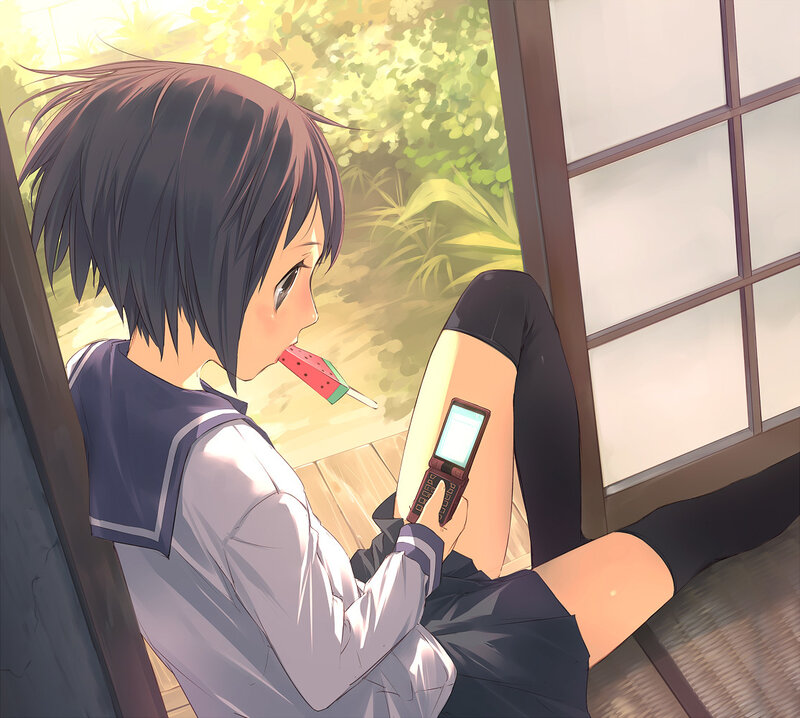 Anime Girl Eating Ice Pop — White