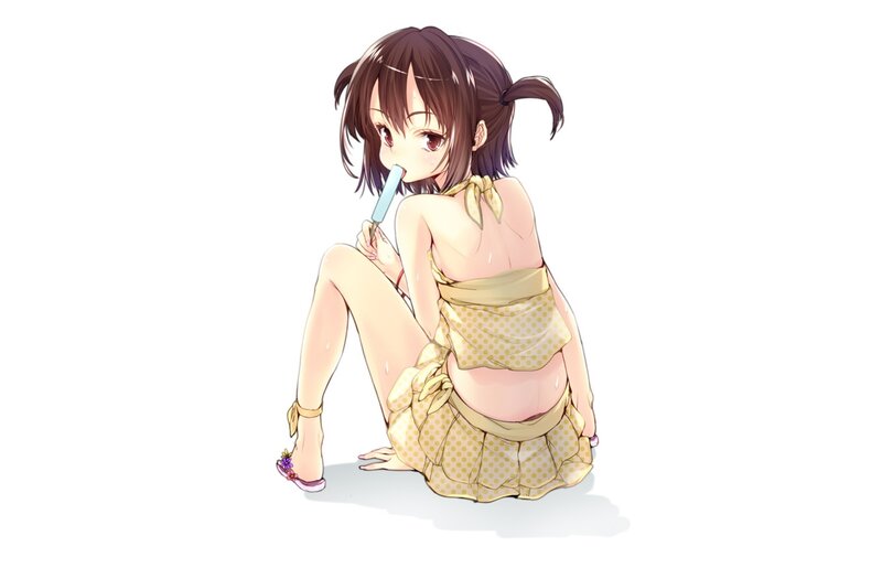 Anime Girl Eating Ice Pop — Yellow