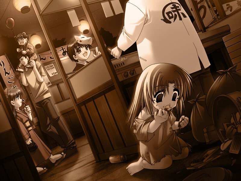 Anime girl eating in a restaurant