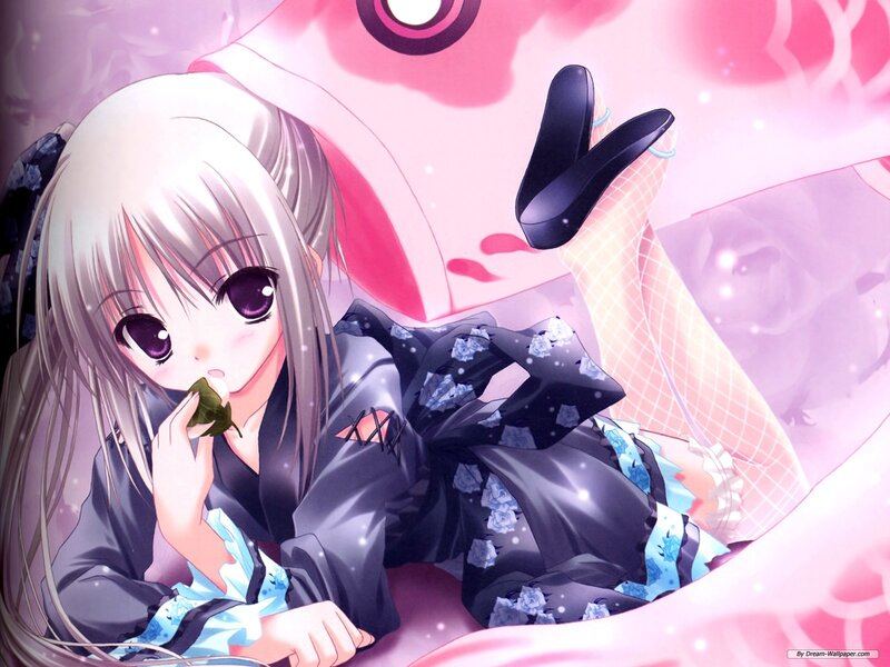 Anime Girl Eating Leaf — Pink, Dreamy