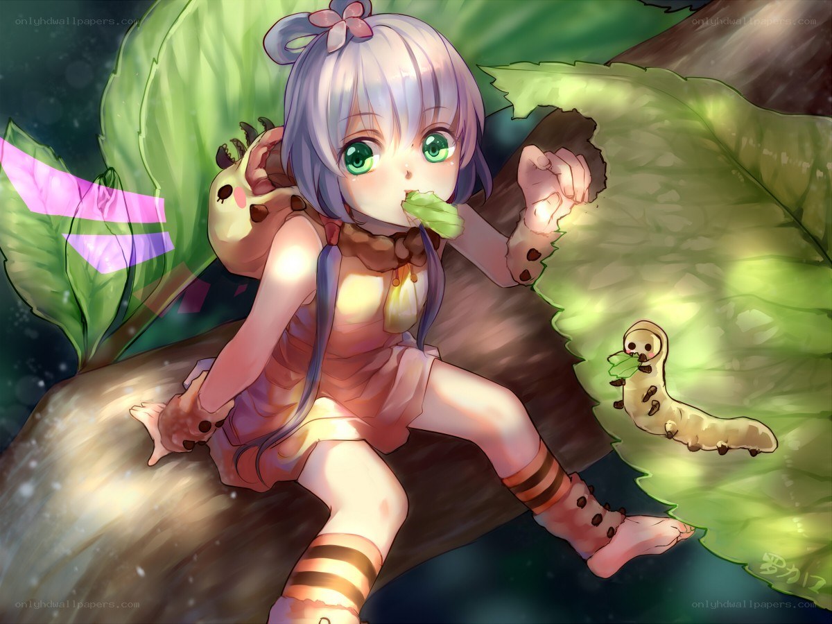 Anime girl eating leaf