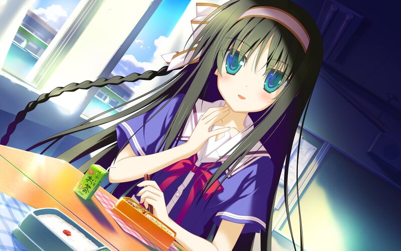 Anime Girl Eating Lunch — Blue