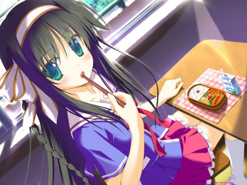 Anime Girl Eating Lunch — Purple