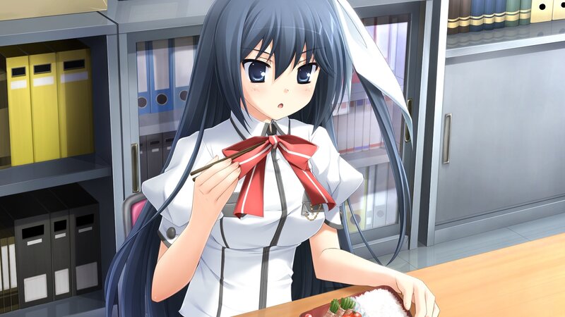 Anime Girl Eating Lunch — White, Calm