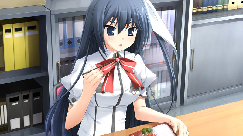 Anime Girl Eating Lunch — White