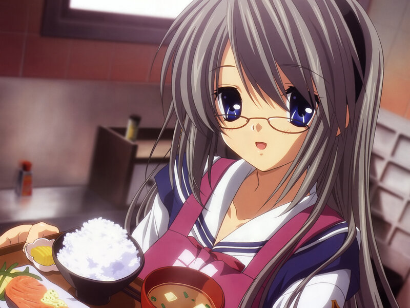 anime girl eating meal