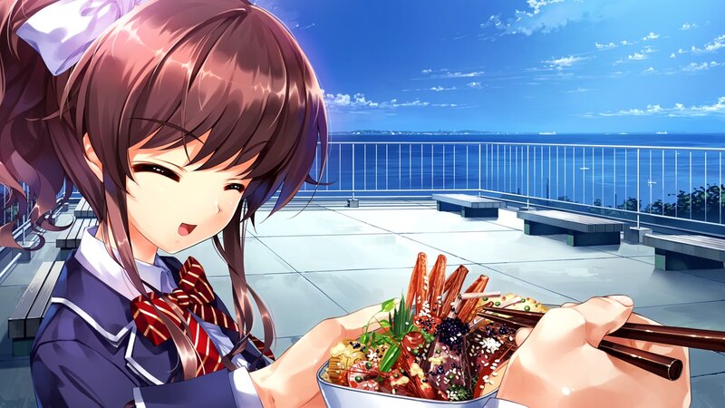 Anime Girl Eating Meal — Blue
