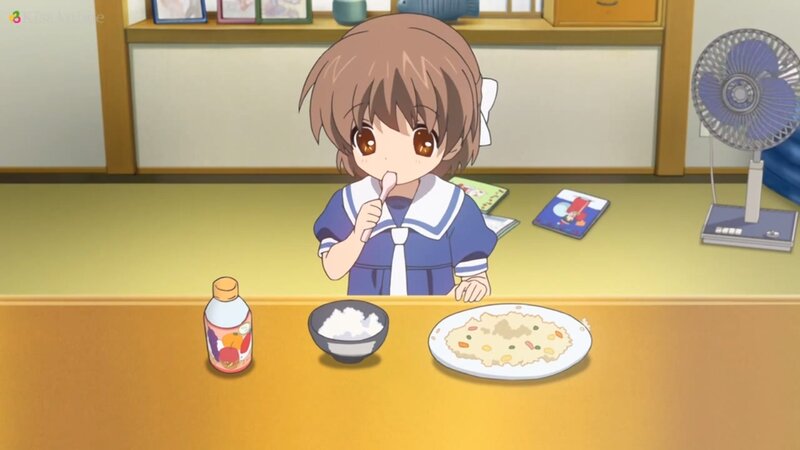 Anime Girl Eating Meal — Brown, Calm