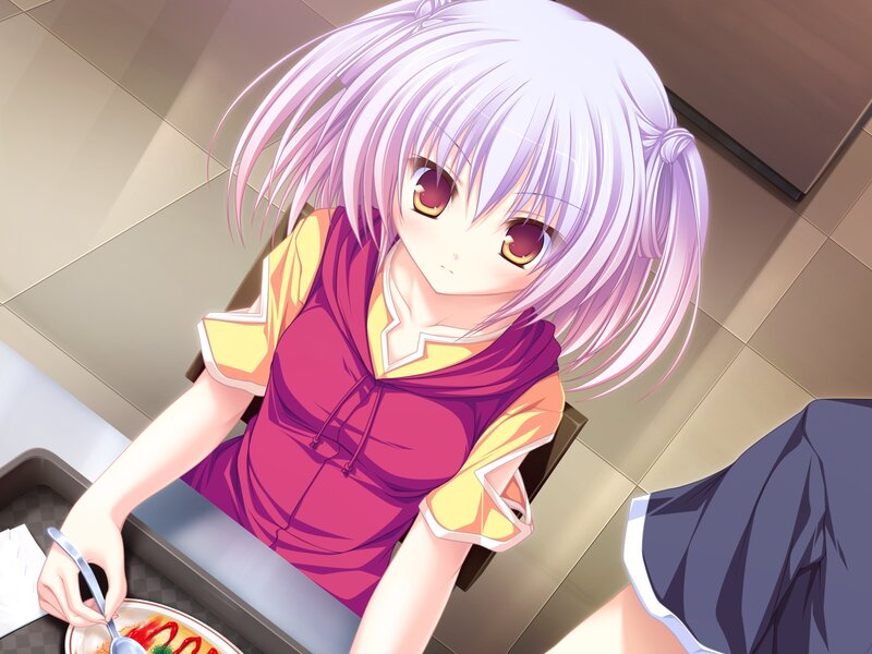 Anime Girl Eating Meal — Purple, Calm