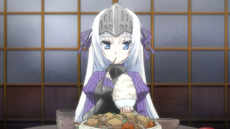 Anime Girl Eating Meal — White