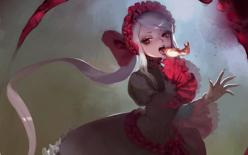 Anime Girl Eating Meat — Red
