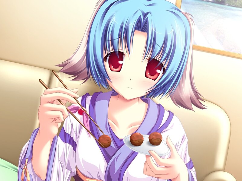 anime girl eating meatballs